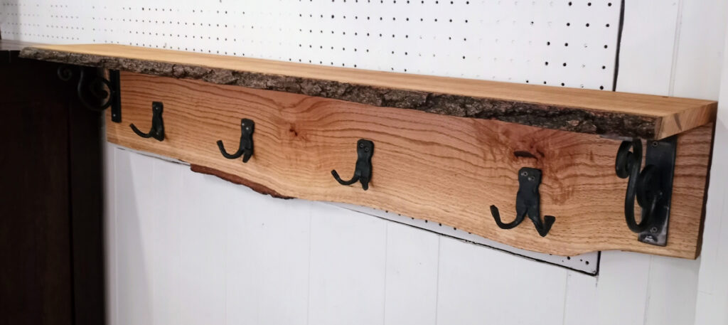 live edge wall shelf with hooks