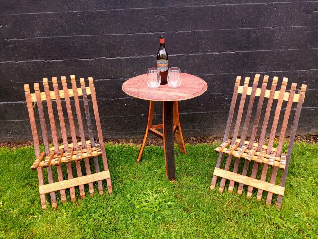 wine barrel table and chair set